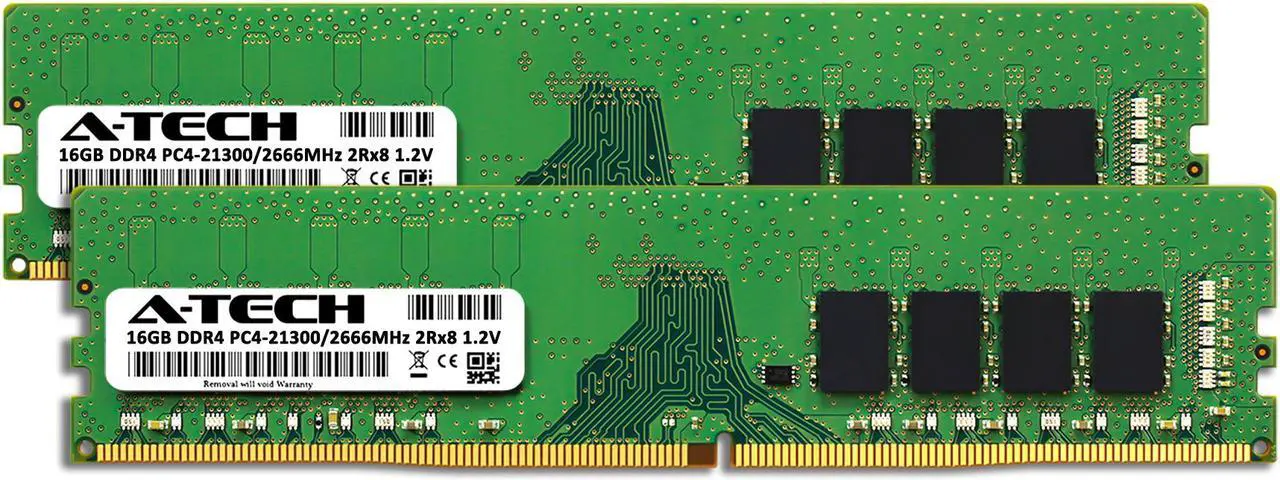 Alt view image 2 of 7 - A-Tech 32GB (2x16GB) DDR4 2666MHz DIMM PC4-21300 UDIMM Non-ECC Unbuffered CL19 1.2V 288-Pin Desktop Computer RAM Memory Upgrade Kit