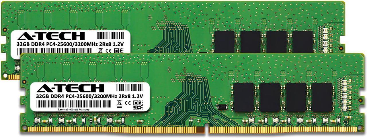 Alt view image 2 of 7 - A-Tech 64GB (2x32GB) DDR4 3200MHz DIMM PC4-25600 UDIMM Non-ECC Unbuffered CL22 2Rx8 1.2V 288-Pin Dual Rank Desktop Computer PC RAM Memory Upgrade Kit