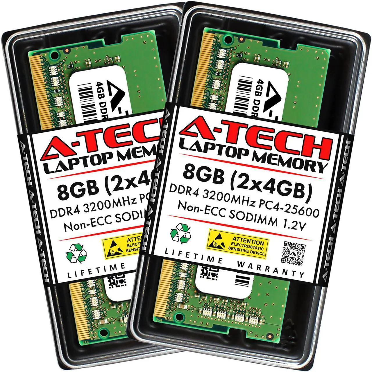 Main image of A-Tech 8GB (2x4GB) DDR4 3200MHz SODIMM PC4-25600 Non-ECC Unbuffered CL22 1.2V 260-Pin SO-DIMM Laptop Notebook Computer RAM Memory Upgrade Kit