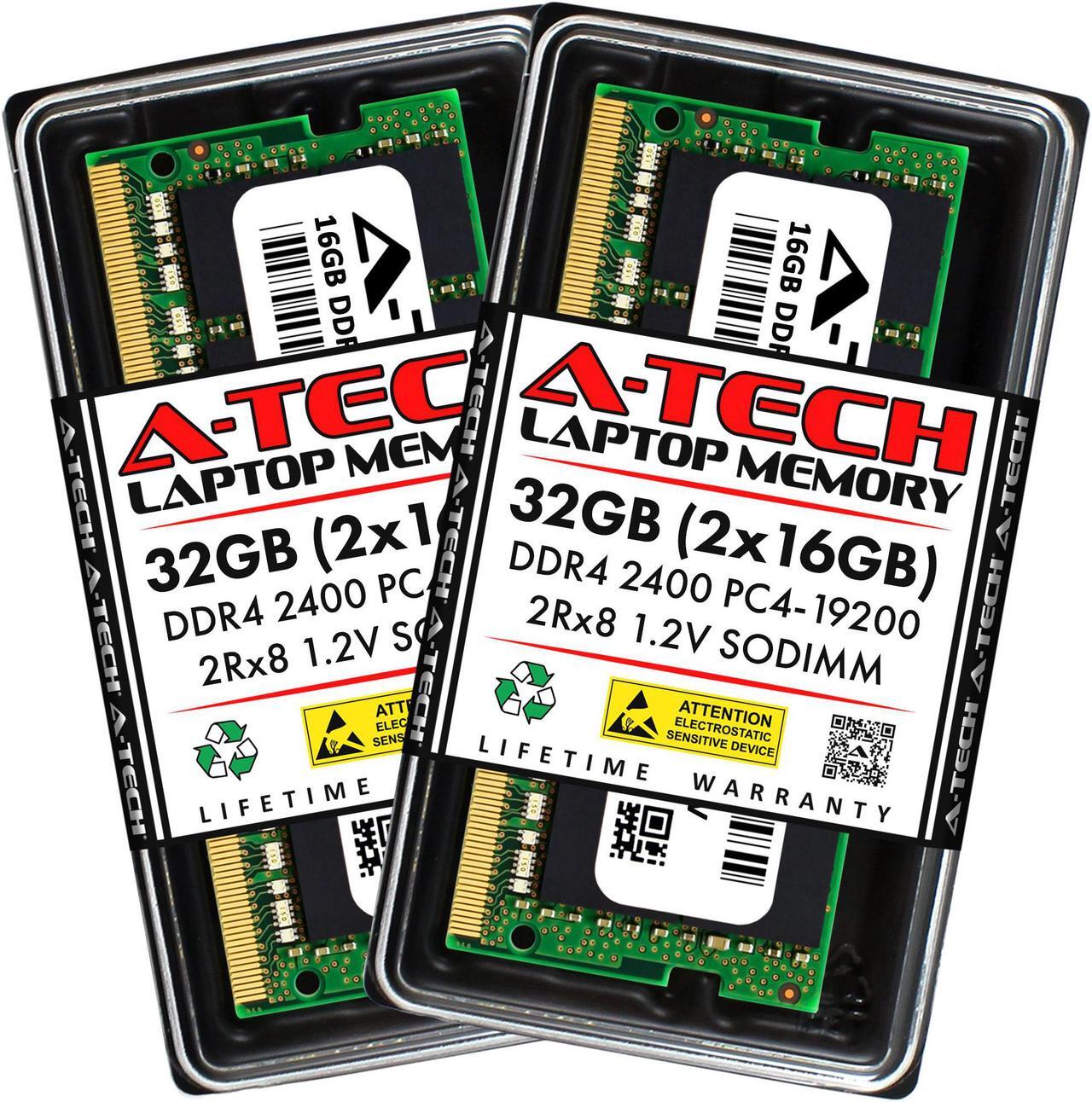 Main image of A-Tech 32GB (2x16GB) DDR4 2400MHz SODIMM PC4-19200 2Rx8 Non-ECC Unbuffered CL17 1.2V Dual Rank 260-Pin SO-DIMM Laptop Notebook Computer RAM Memory Upgrade Kit
