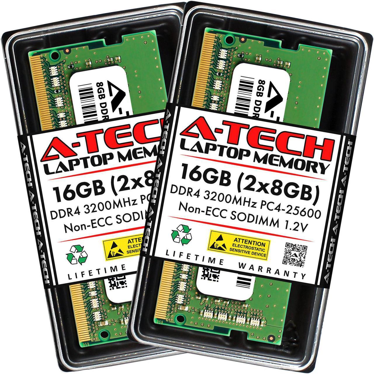 Main image of A-Tech 16GB (2x8GB) DDR4 3200MHz SODIMM PC4-25600 Non-ECC Unbuffered CL22 1.2V 260-Pin SO-DIMM Laptop Notebook Computer RAM Memory Upgrade Kit