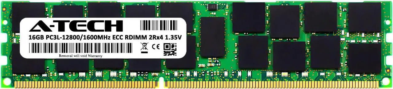Alt view image 2 of 2 - A-Tech 16GB 2Rx4 PC3L-12800R DDR3 / DDR3L 1600 MHz ECC RDIMM 1.35V ECC Registered DIMM 240-Pin Dual Rank x4 Low Voltage Server & Workstation RAM Memory Upgrade Module