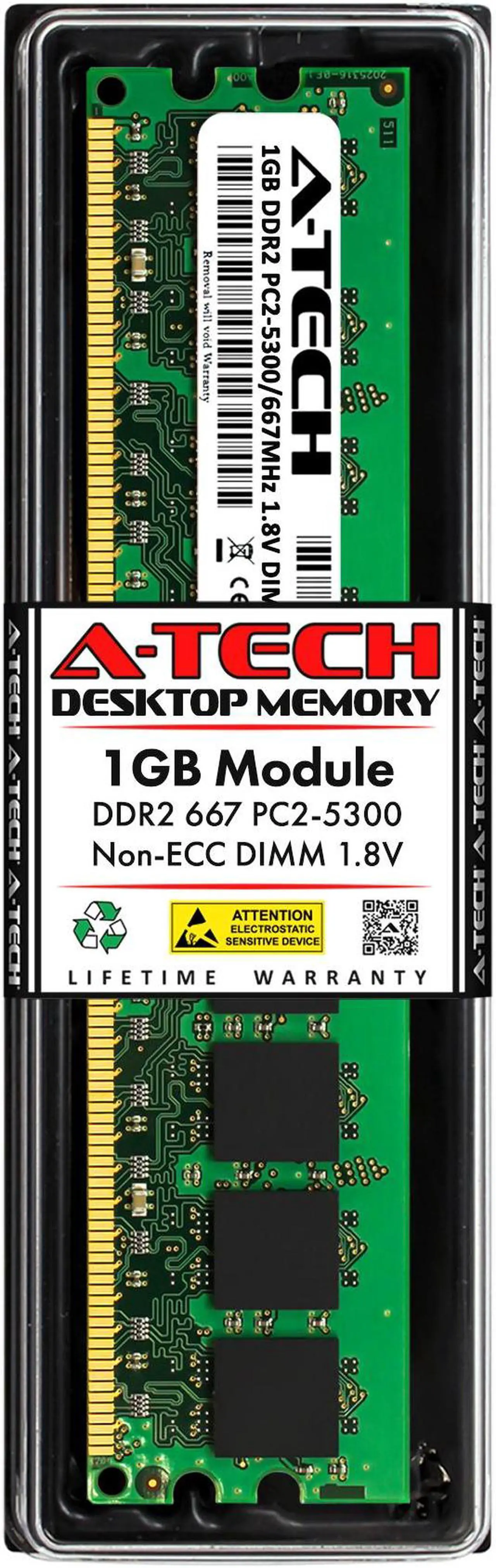 Main image of A-Tech 1GB DDR2 667MHz DIMM PC2-5300 UDIMM Non-ECC 1.8V CL5 240-Pin Desktop Computer RAM Memory Upgrade Module