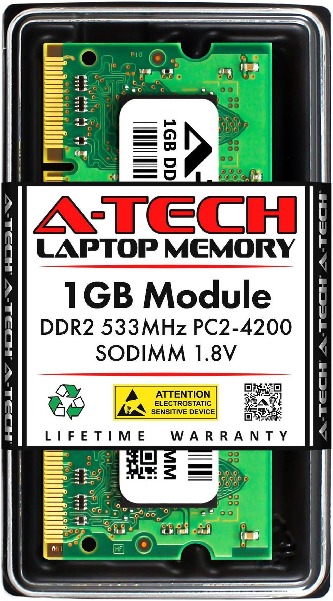 Main image of A-Tech 1GB DDR2 533MHz SODIMM PC2-4200 Non-ECC Unbuffered CL4 1.8V 200-Pin SO-DIMM Laptop Notebook Computer RAM Memory Upgrade Module