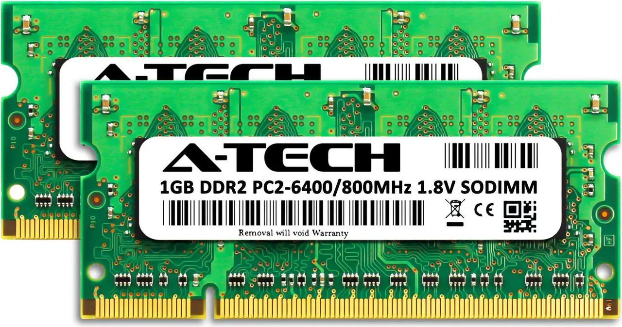 Alt view image 2 of 6 - A-Tech 2GB (2x1GB) DDR2 800MHz SODIMM PC2-6400 Non-ECC Unbuffered CL6 1.8V 200-Pin SO-DIMM Laptop Notebook Computer RAM Memory Upgrade Kit