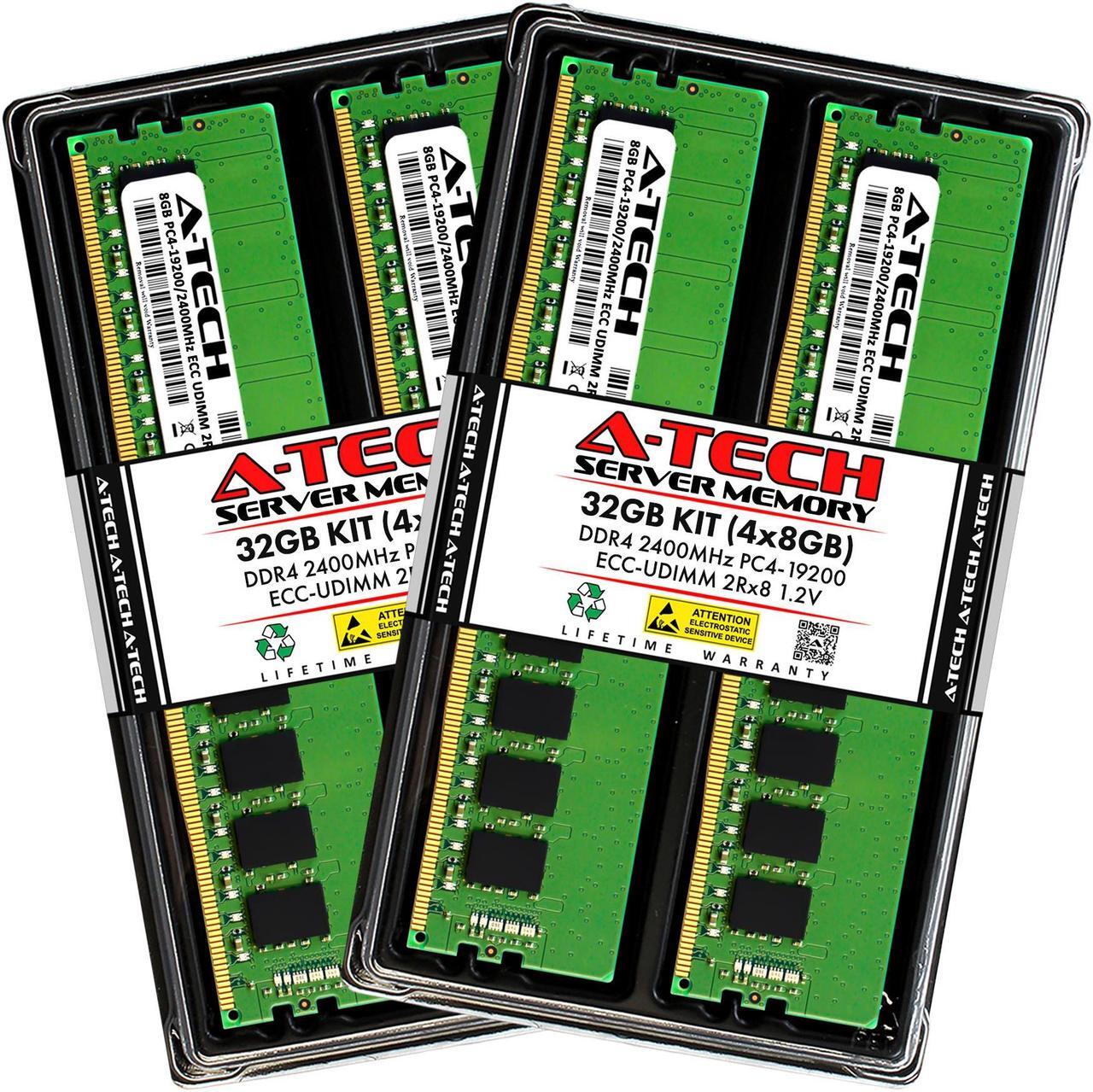 Main image of A-Tech 32GB (4x8GB) 2Rx8 PC4-19200 / PC4-19200E DDR4 2400 MHz ECC UDIMM 1.2V ECC Unbuffered DIMM 288-Pin Dual Rank x8 Server & Workstation RAM Memory Upgrade Kit