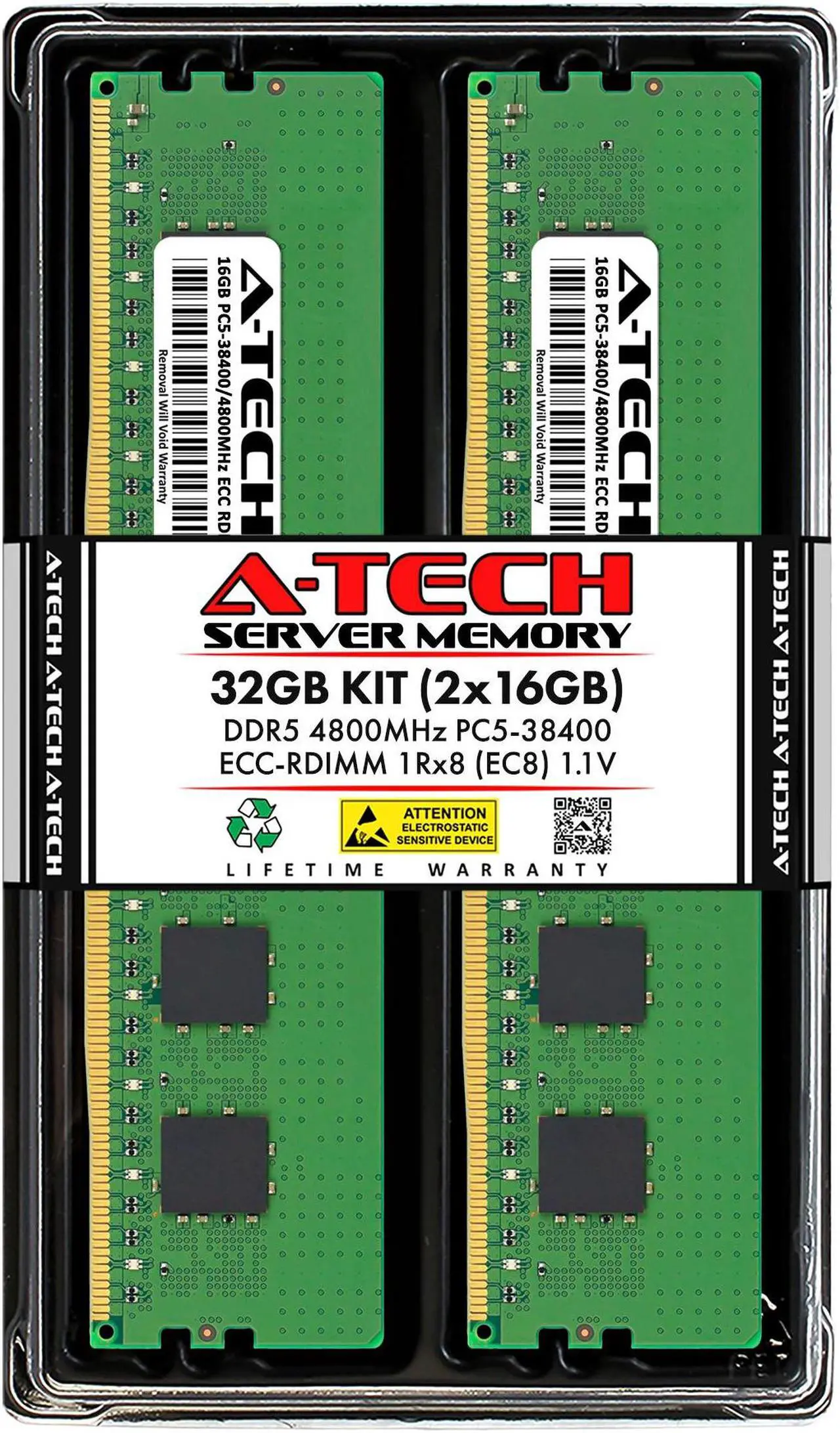 Main image of A-Tech 32GB (2x16GB) 1Rx8 PC5-38400R DDR5 4800 MHz EC8 RDIMM ECC Registered DIMM 288-Pin Single Rank x8 Server & Workstation RAM Memory Upgrade Kit