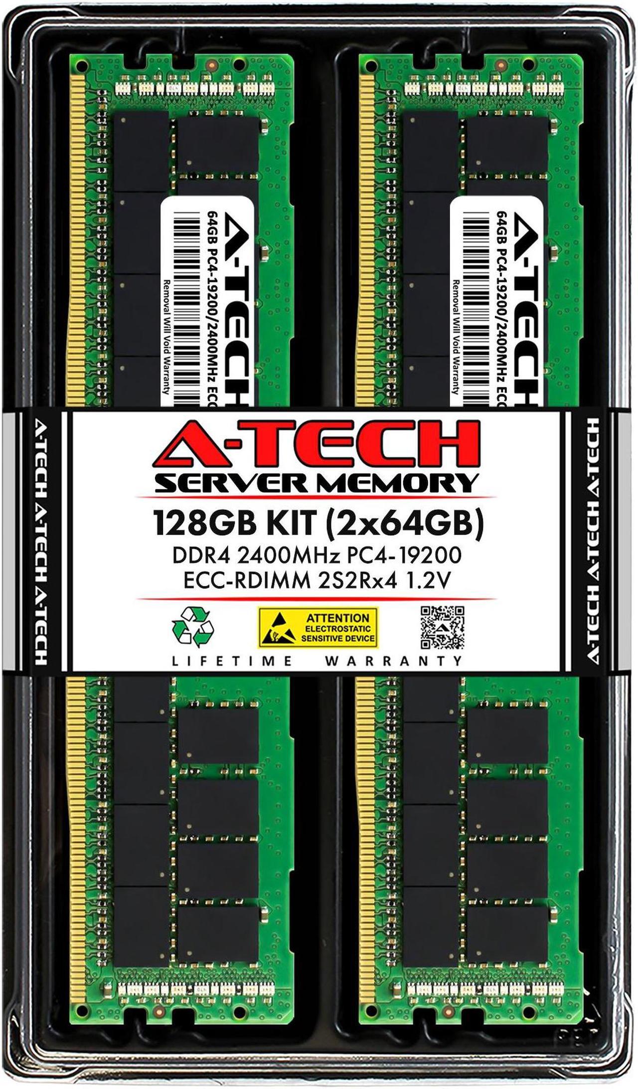 Main image of A-Tech 128GB (2x64GB) 2S2Rx4 (4Rx4 3DS) PC4-19200R DDR4 2400 MHz ECC RDIMM Registered DIMM 288-Pin Quad Rank x4 3DS/TSV Server & Workstation RAM Memory Upgrade Kit