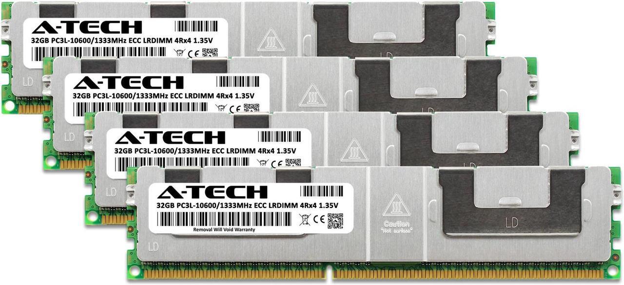 Alt view image 2 of 7 - A-Tech 128GB (4x32GB) 4Rx4 PC3L-10600L DDR3 / DDR3L 1333 MHz ECC LRDIMM 1.35V Load Reduced DIMM 240-Pin Quad Rank x4 Low Voltage Server RAM Memory Upgrade Kit