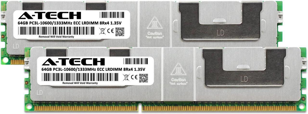Alt view image 2 of 7 - A-Tech 128GB (2x64GB) 8Rx4 PC3L-10600L DDR3 / DDR3L 1333 MHz ECC LRDIMM 1.35V Load Reduced DIMM 240-Pin Octal Rank x4 Low Voltage Server RAM Memory Upgrade Kit