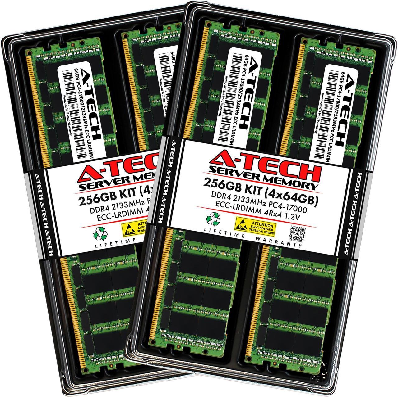 Main image of A-Tech 256GB (4x64GB) 4Rx4 PC4-17000L DDR4 2133 MHz ECC LRDIMM Load Reduced DIMM 288-Pin 4DRx4 Quad Rank x4 Server RAM Memory Upgrade Kit