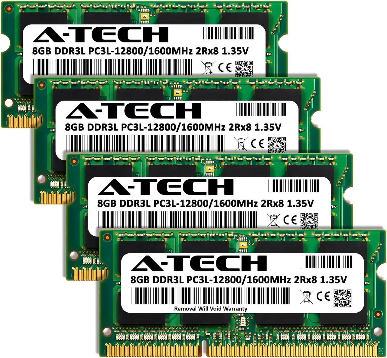 Alt view image 2 of 7 - A-Tech 32GB (4x8GB) DDR3 1600MHz SODIMM PC3-12800 2Rx8 1.35V CL11 Non-ECC Unbuffered 204-Pin Dual Rank SO-DIMM Low Voltage Notebook Laptop RAM Memory Upgrade Kit