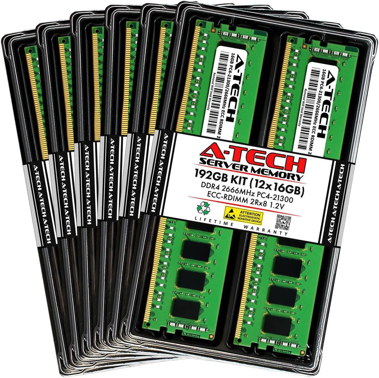 Main image of A-Tech 192GB Kit (12x16GB) RAM for Apple Mac Pro (2019, 8-Core, Rack & Tower) | DDR4 2666/2667MHz PC4-21300 ECC RDIMM 288-Pin Memory Upgrade