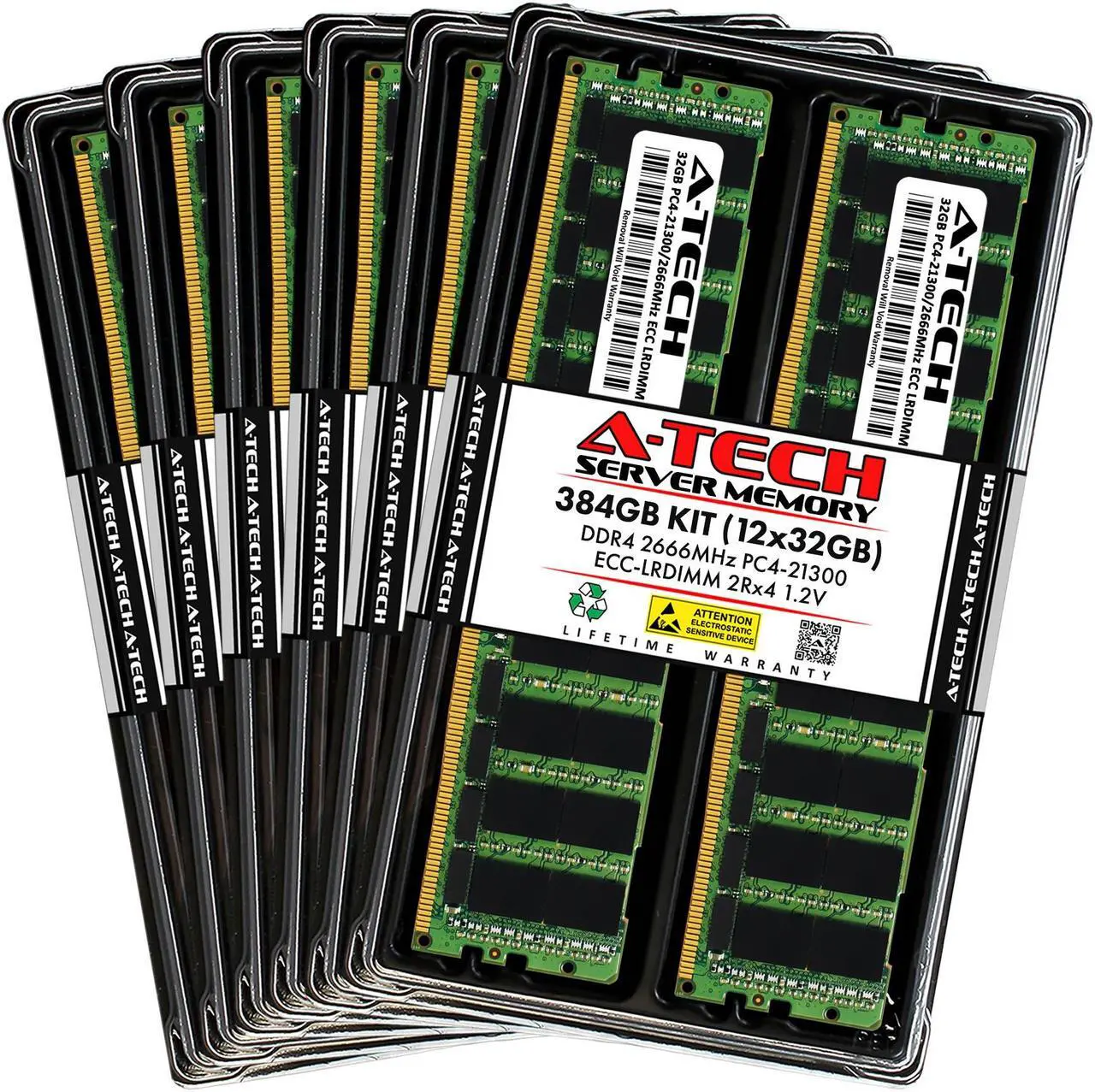 Main image of A-Tech 384GB Kit (12x32GB) RAM for Apple Mac Pro (2019, 8-Core, Rack & Tower) | DDR4 2666/2667MHz PC4-21300 ECC LRDIMM 288-Pin Memory Upgrade
