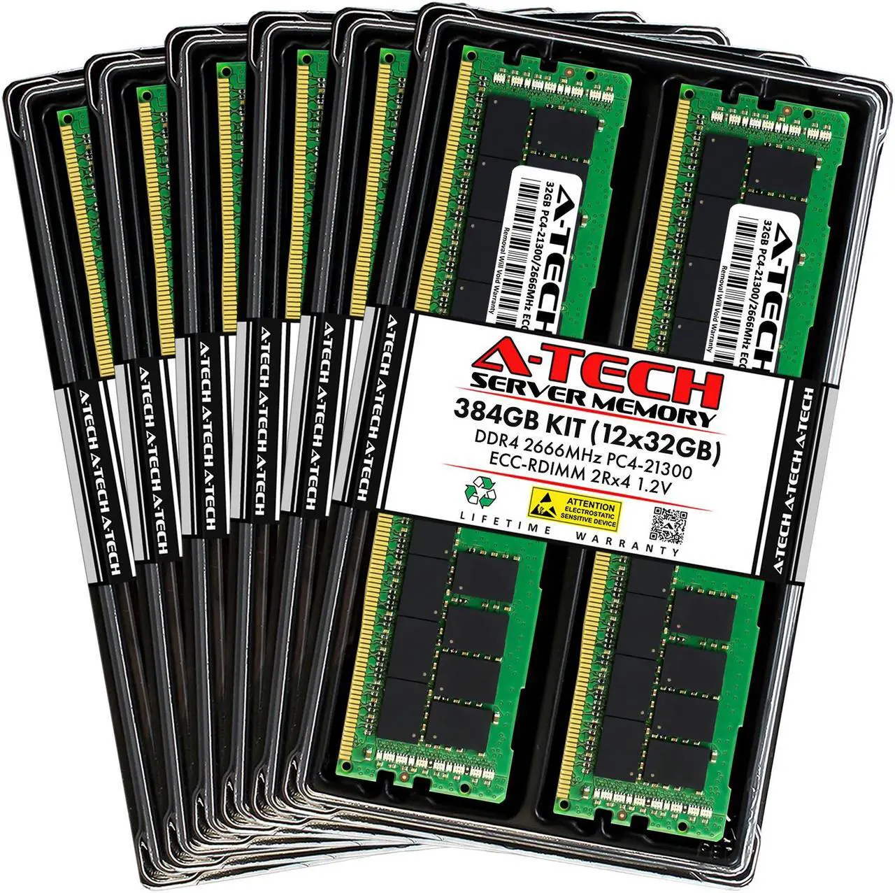 Main image of A-Tech 384GB Kit (12x32GB) RAM for Apple Mac Pro (2019, 8-Core, Rack & Tower) | DDR4 2666/2667MHz PC4-21300 ECC RDIMM 288-Pin Memory Upgrade