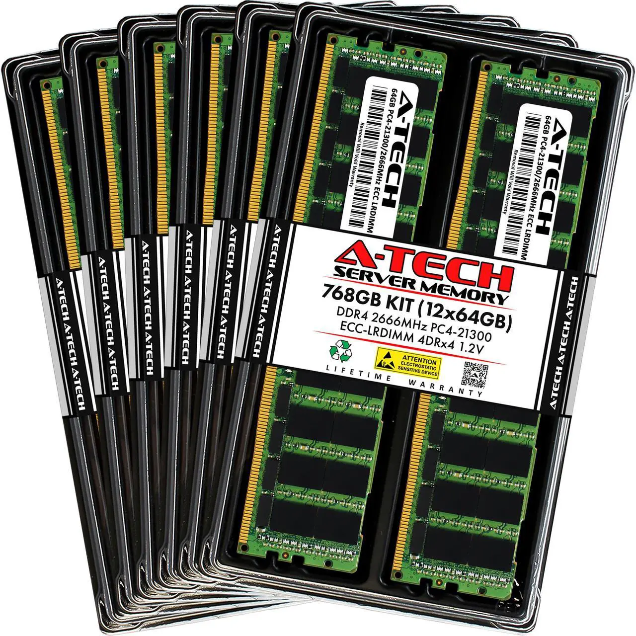 Main image of A-Tech 768GB Kit (12x64GB) RAM for Apple Mac Pro (2019, 8-Core, Rack & Tower) | DDR4 2666/2667MHz PC4-21300 ECC LRDIMM 288-Pin Memory Upgrade