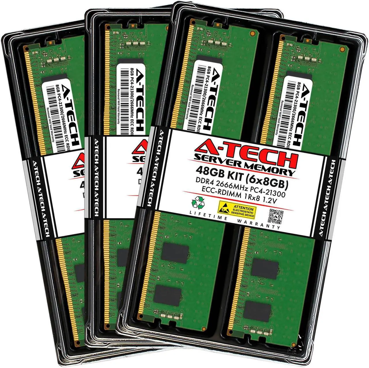 Main image of A-Tech 48GB Kit (6x8GB) RAM for Apple Mac Pro (2019, 8-Core, Rack & Tower) | DDR4 2666/2667MHz PC4-21300 ECC RDIMM 288-Pin Memory Upgrade