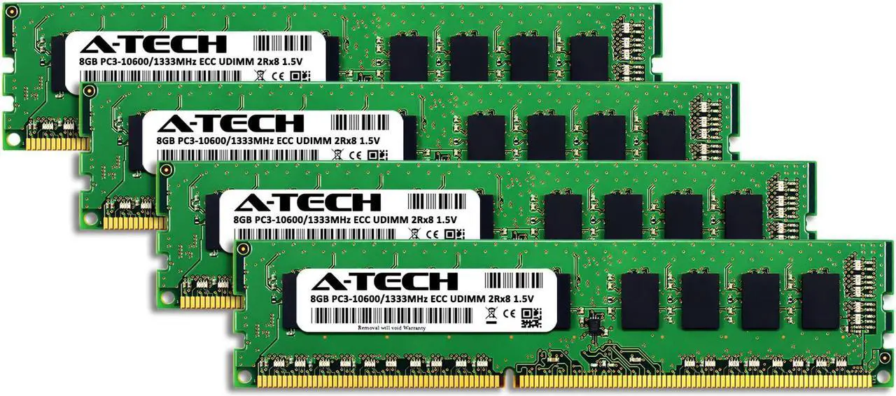 Alt view image 2 of 3 - A-Tech 32GB Kit (4x8GB) RAM for Apple Mac Pro (Mid 2010, 6-Core/12-Core & Mid 2012, 6-Core/12-Core) | DDR3 1333MHz PC3-10600 ECC UDIMM 240-Pin Memory Upgrade