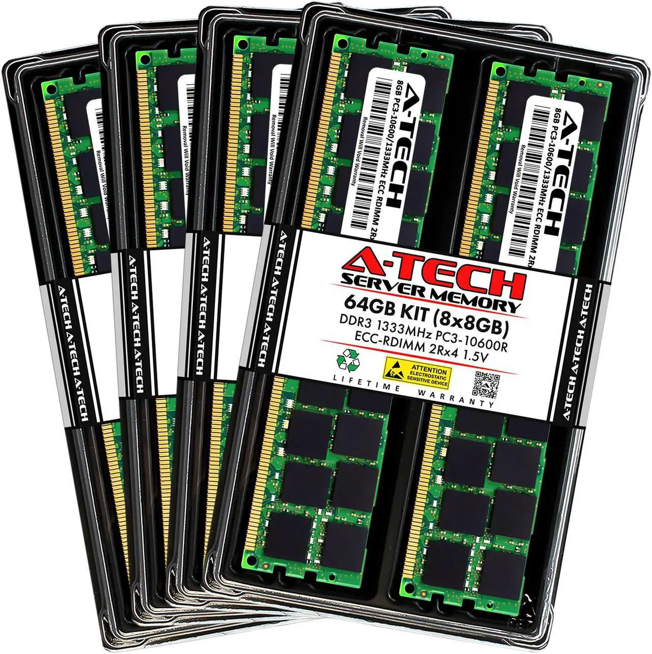 Main image of A-Tech 64GB Kit (8x8GB) RAM for Apple Mac Pro (Mid 2010, 12-Core & Mid 2012, 12-Core) | DDR3 1333MHz PC3-10600 ECC RDIMM 240-Pin Memory Upgrade
