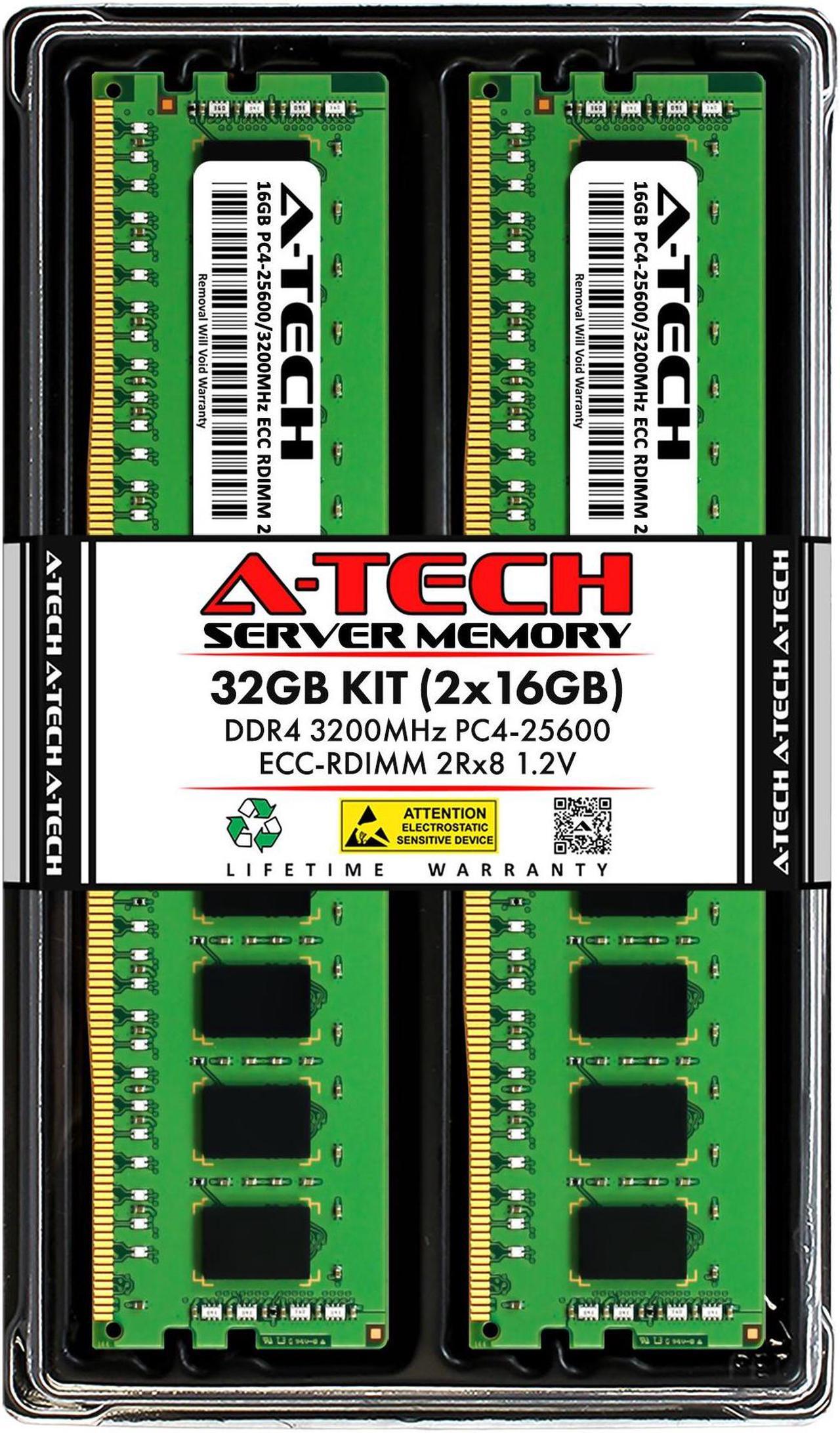 Main image of A-Tech 32GB (2x16GB) 2Rx8 PC4-25600R DDR4 3200 MHz ECC RDIMM Registered DIMM 288-Pin Dual Rank x8 Server & Workstation RAM Memory Upgrade Kit