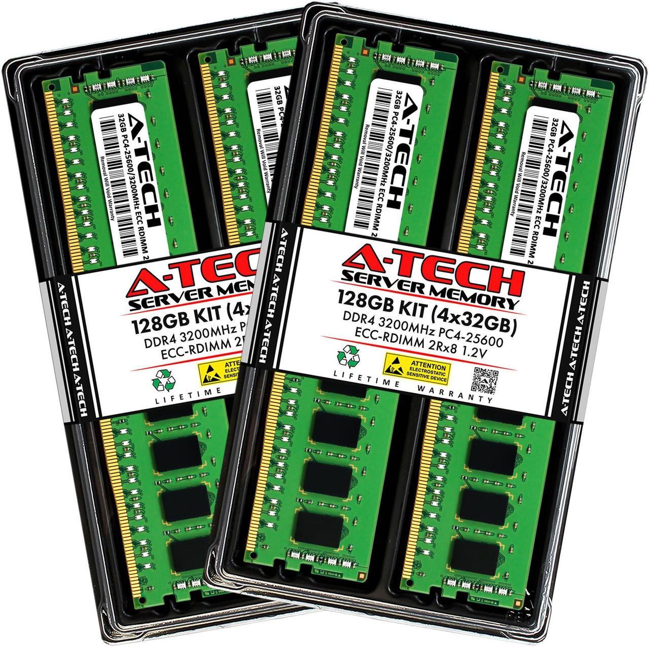 Main image of A-Tech 128GB (4x32GB) 2Rx8 PC4-25600R DDR4 3200 MHz ECC RDIMM Registered DIMM 288-Pin Dual Rank x8 Server & Workstation RAM Memory Upgrade Kit