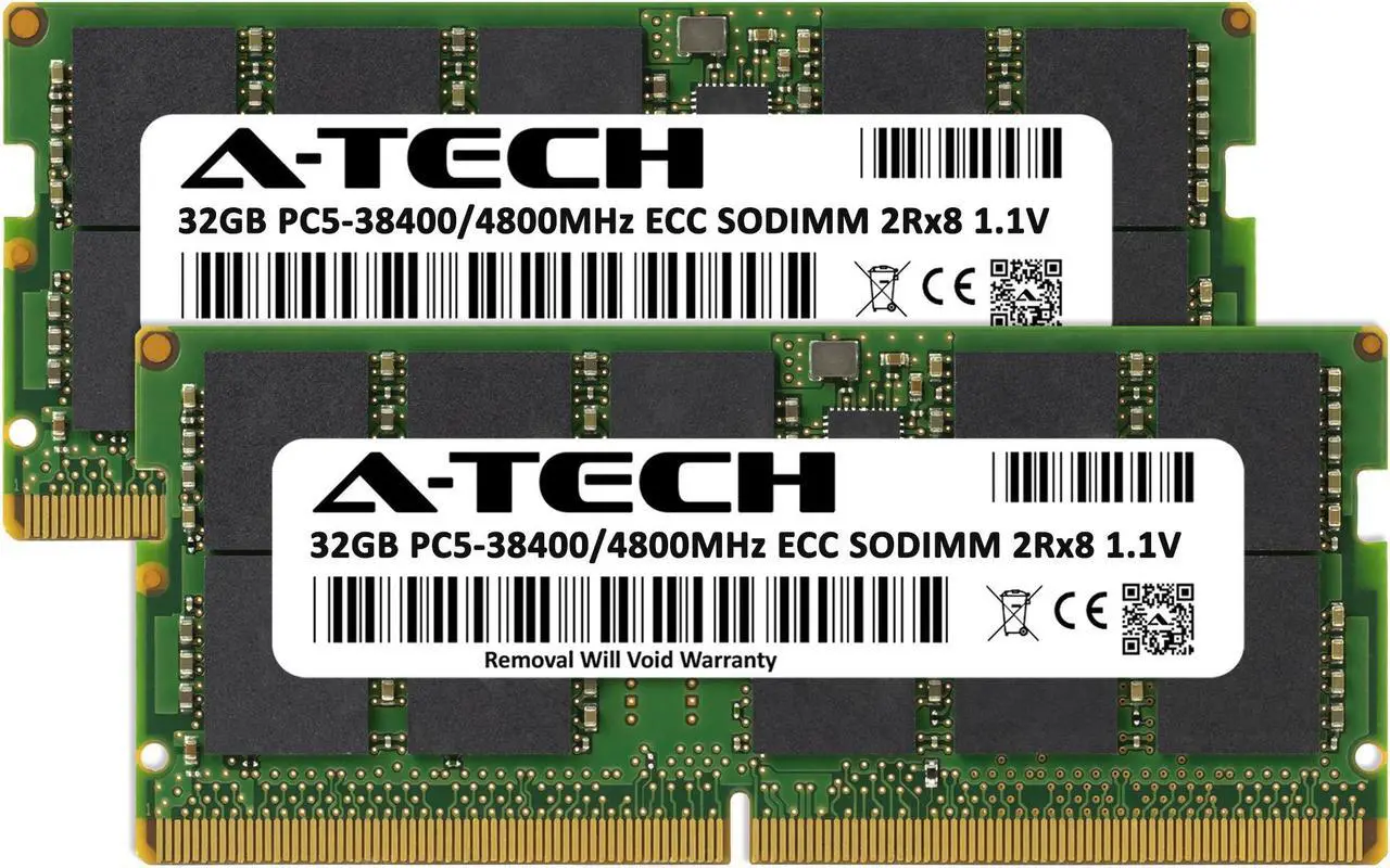 Alt view image 2 of 6 - A-Tech 64GB (2x32GB) DDR5 4800 MHz ECC SODIMM PC5-38400 ECC Unbuffered SO-DIMM 262-Pin 1.1V 2Rx8 Dual Rank RAM Memory Upgrade Kit for Microservers, Mobile Workstations, and NAS Servers