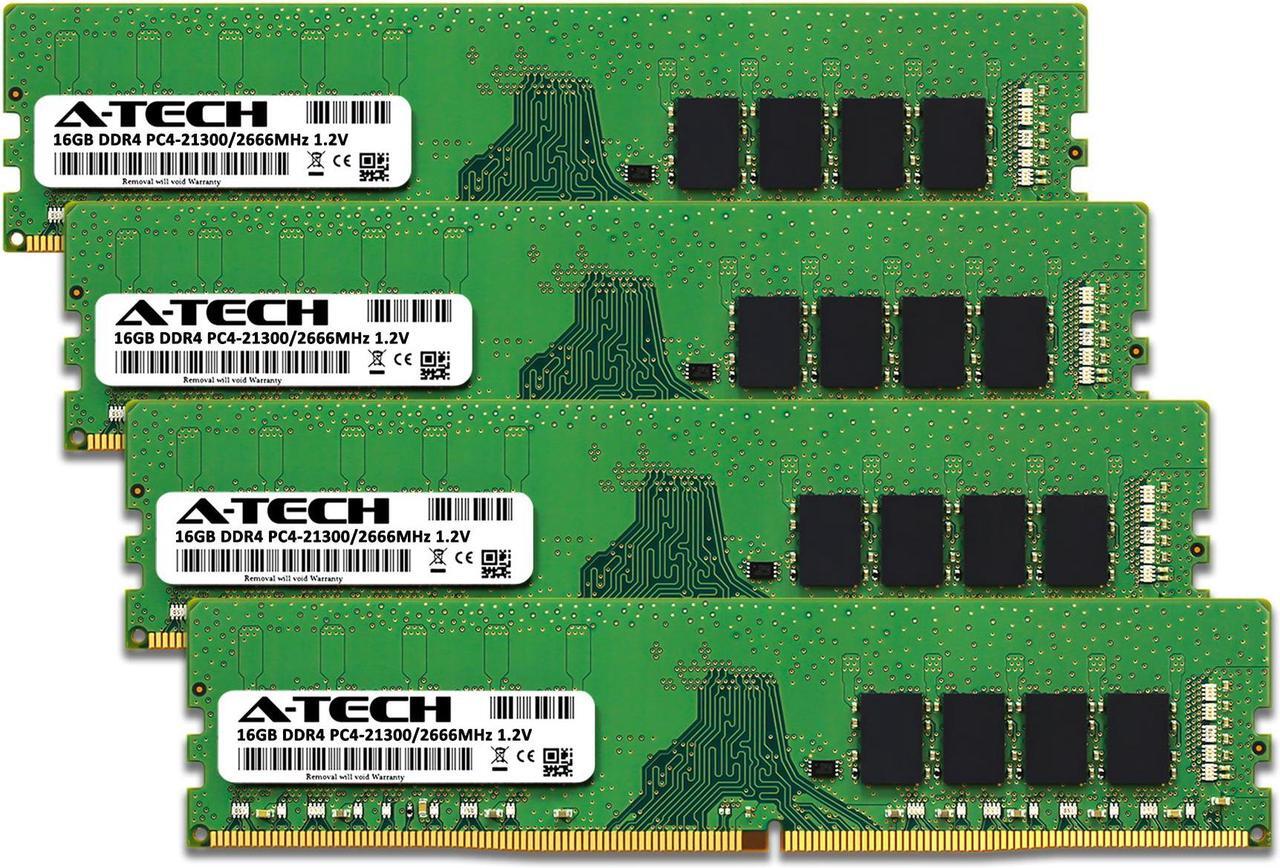 Alt view image 2 of 7 - A-Tech 64GB (4x16GB) DDR4 2666MHz DIMM PC4-21300 UDIMM Non-ECC Unbuffered CL19 1.2V 288-Pin Desktop Computer RAM Memory Upgrade Kit