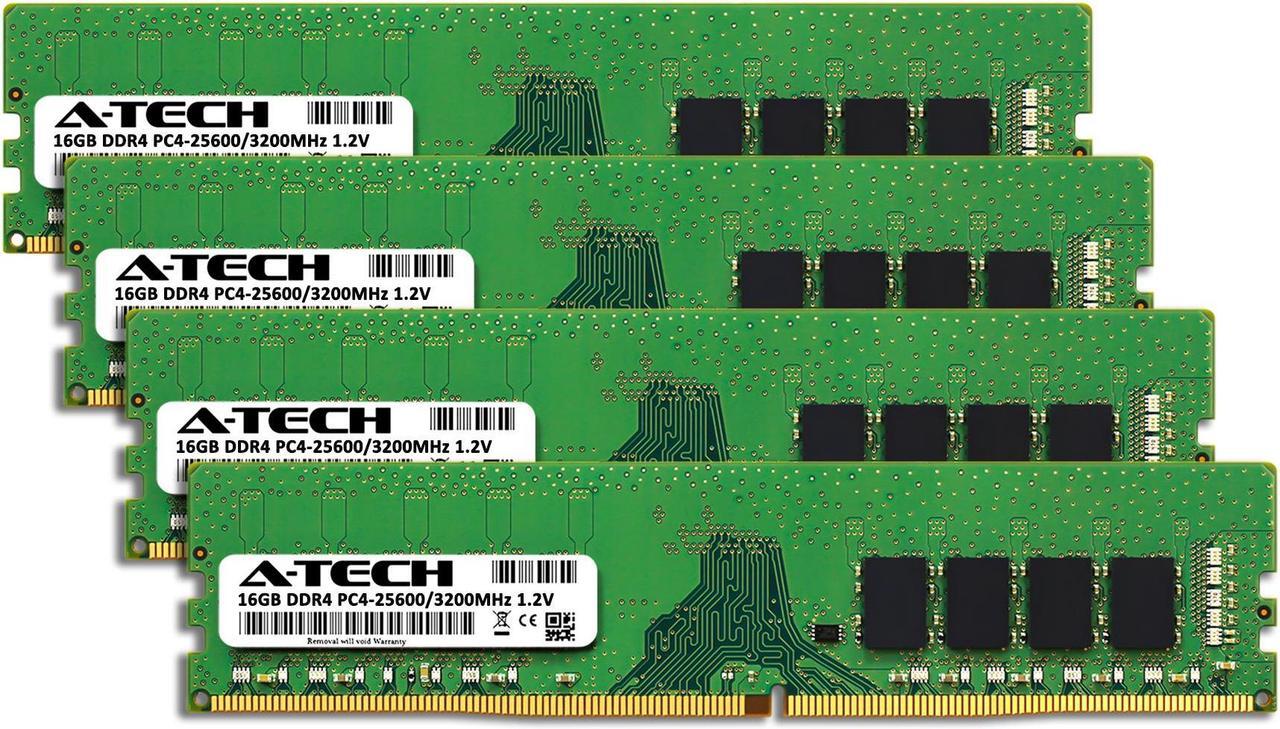 Alt view image 2 of 7 - A-Tech 64GB (4x16GB) DDR4 3200MHz DIMM PC4-25600 UDIMM Non-ECC Unbuffered CL22 1.2V 288-Pin Desktop Computer RAM Memory Upgrade Kit