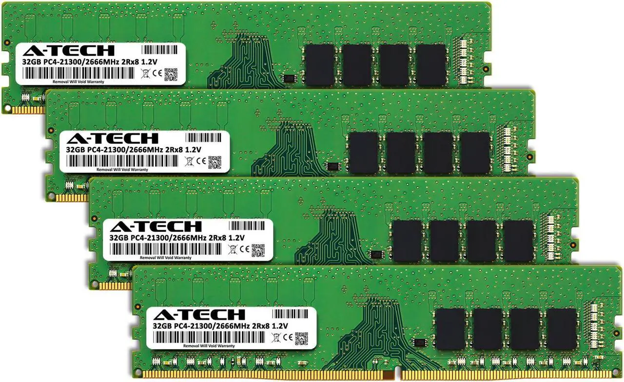 Alt view image 2 of 7 - A-Tech 128GB (4x32GB) DDR4 2666MHz DIMM PC4-21300 UDIMM Non-ECC Unbuffered CL19 2Rx8 1.2V 288-Pin Dual Rank Desktop Computer PC RAM Memory Upgrade Kit