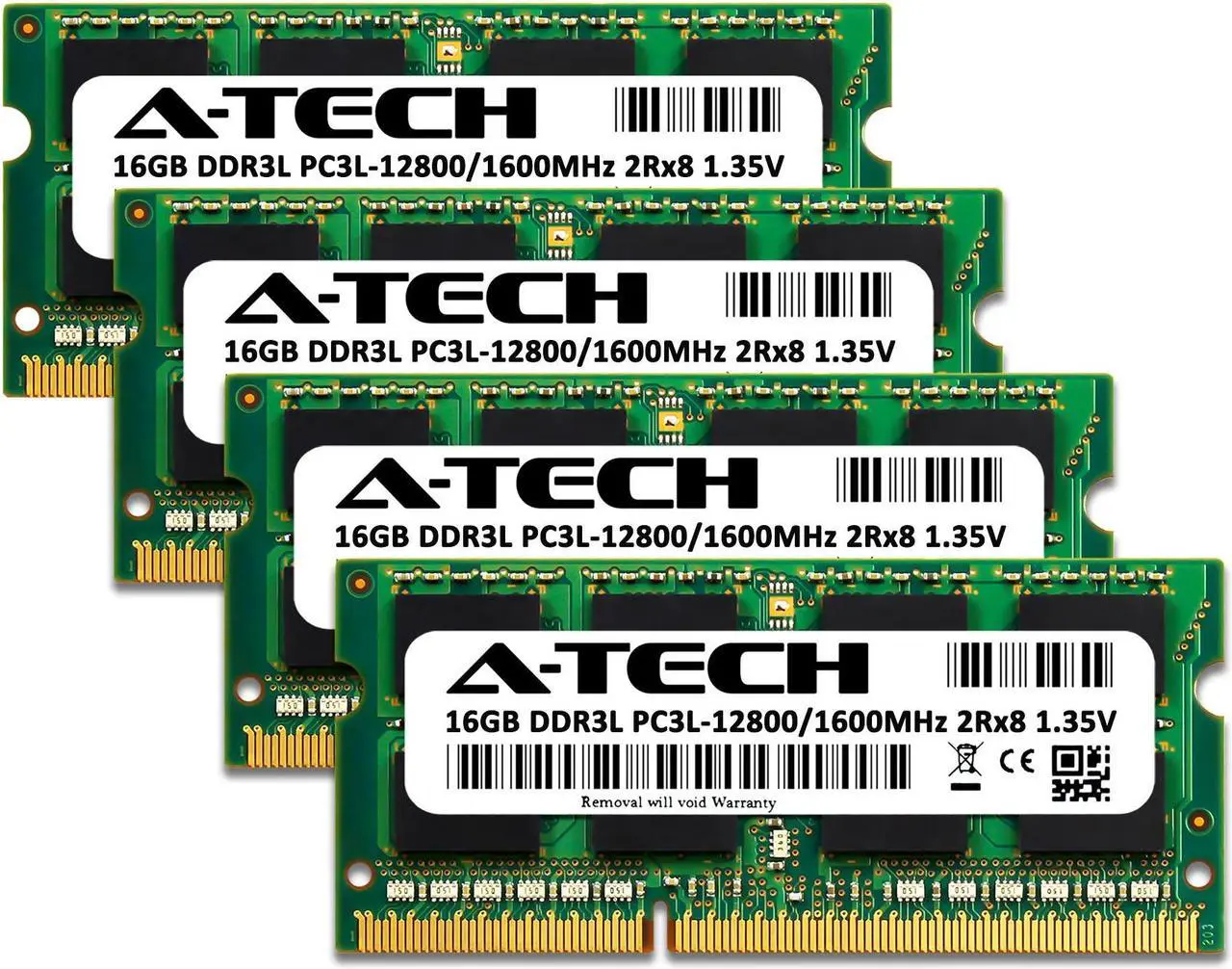Alt view image 2 of 7 - A-Tech 64GB (4x16GB) DDR3 1600MHz SODIMM PC3-12800 2Rx8 1.35V CL11 Non-ECC Unbuffered 204-Pin Dual Rank SO-DIMM Low Voltage Notebook Laptop RAM Memory Upgrade Kit