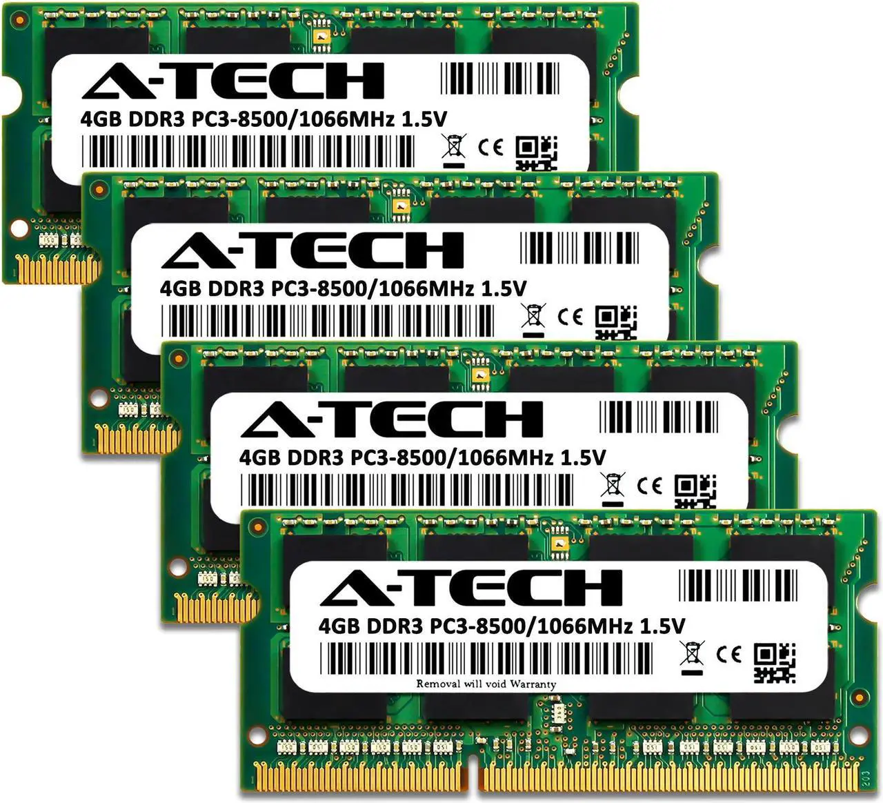 Alt view image 2 of 6 - A-Tech 16GB Kit (4x4GB) DDR3 1066MHz SODIMM PC3-8500 CL7 1.5V Non-ECC Unbuffered 204-Pin SO-DIMM Notebook Laptop RAM Memory Upgrade Modules