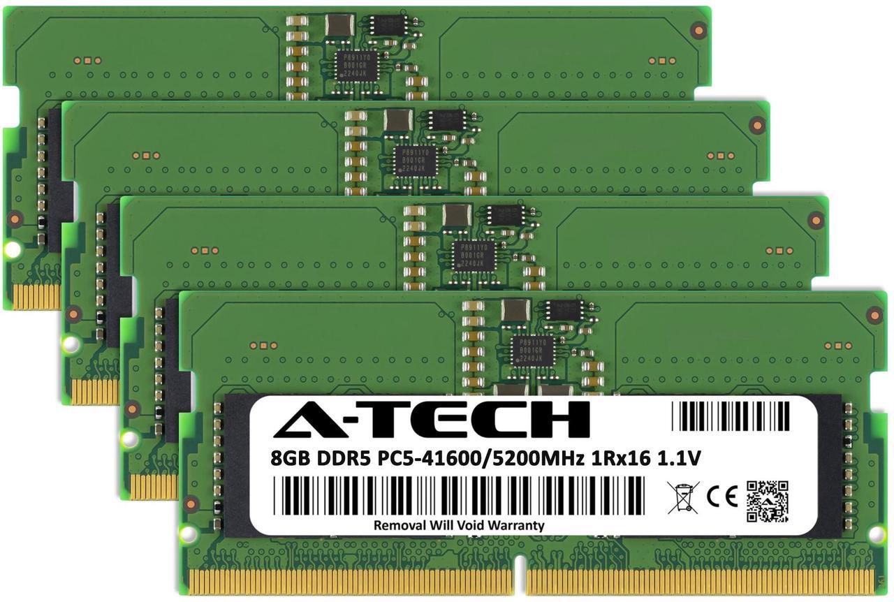 Alt view image 2 of 7 - A-Tech 32GB (4x8GB) DDR5 5200MHz SODIMM PC5-41600 Non-ECC Unbuffered CL42 1.1V 262-Pin SO-DIMM Laptop, Notebook, All-in-One Computer RAM Memory Upgrade Kit