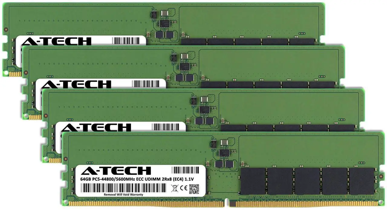 Alt view image 2 of 6 - A-Tech 256GB (4x64GB) 2Rx8 PC5-44800E DDR5 PC5-44800 MHz ECC UDIMM Unbuffered DIMM 288-Pin Dual Rank x8 Server & Workstation RAM Memory Upgrade Kit