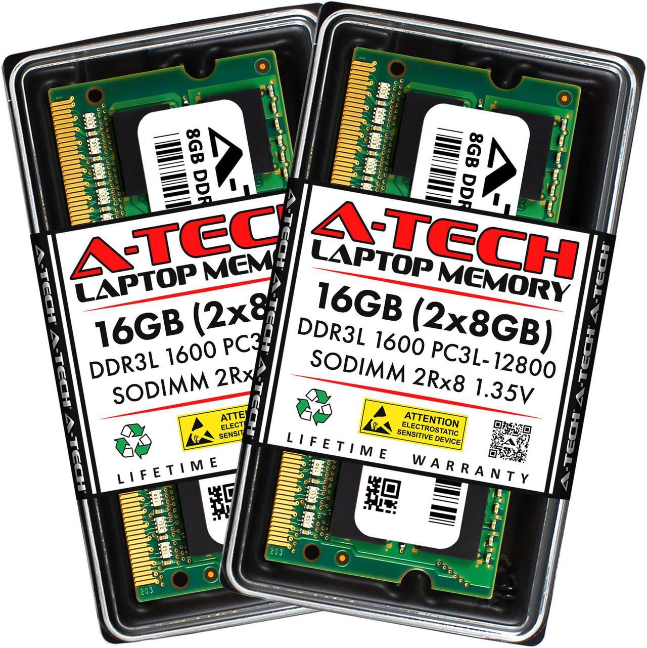 Main image of A-Tech 16GB (2x8GB) DDR3 / DDR3L 1600MHz SODIMM PC3L-12800 2Rx8 1.35V CL11 Non-ECC Unbuffered 204-Pin SO-DIMM Notebook Laptop RAM Memory Upgrade Kit