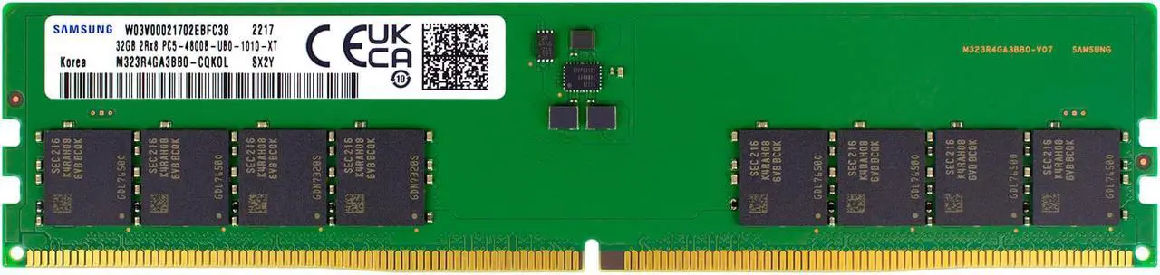 Main image of Samsung M323R4GA3BB0-CQK 32GB DDR5-4800 PC5-38400 4800MHz UDIMM Non-ECC Unbuffered DIMM 288-Pin 2Rx8 1.1V Desktop Memory RAM Module