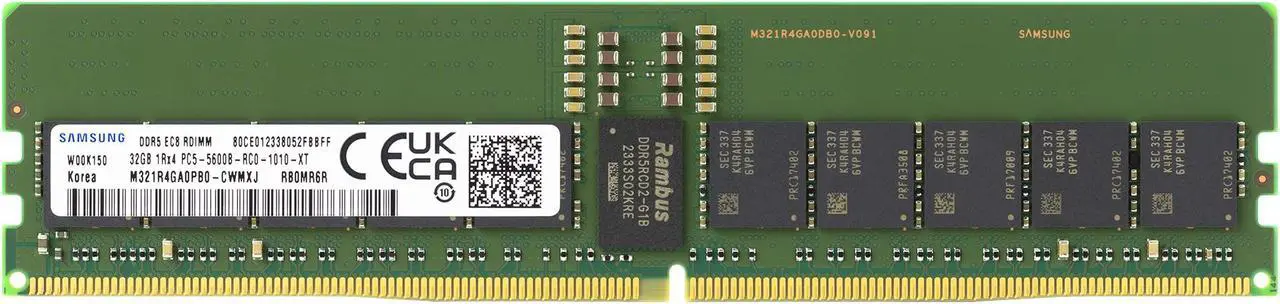 Main image of Samsung M321R4GA0PB0-CWM 32GB DDR5-5600 REG EC8 RDIMM PC5-44800R ECC Registered DIMM 288-Pin 1Rx4 1.1V Server Memory RAM Module