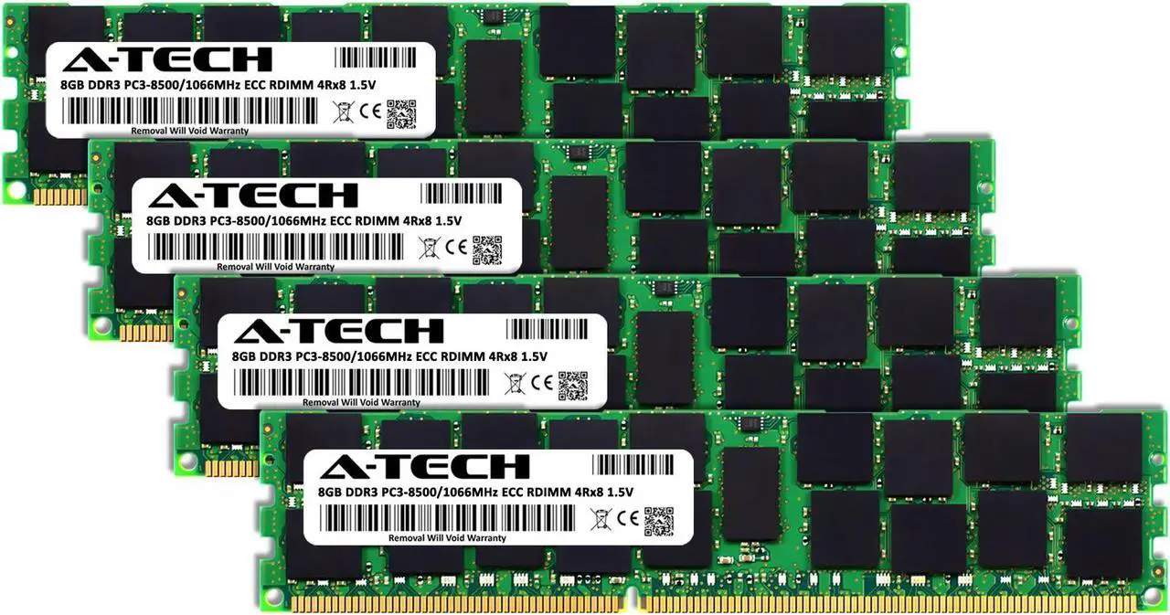 Alt view image 2 of 7 - A-Tech 32GB (4x8GB) 4Rx8 PC3-8500R DDR3 1066 MHz ECC RDIMM 1.5V Registered DIMM 240-Pin Quad Rank x8 Server & Workstation RAM Memory Upgrade Kit