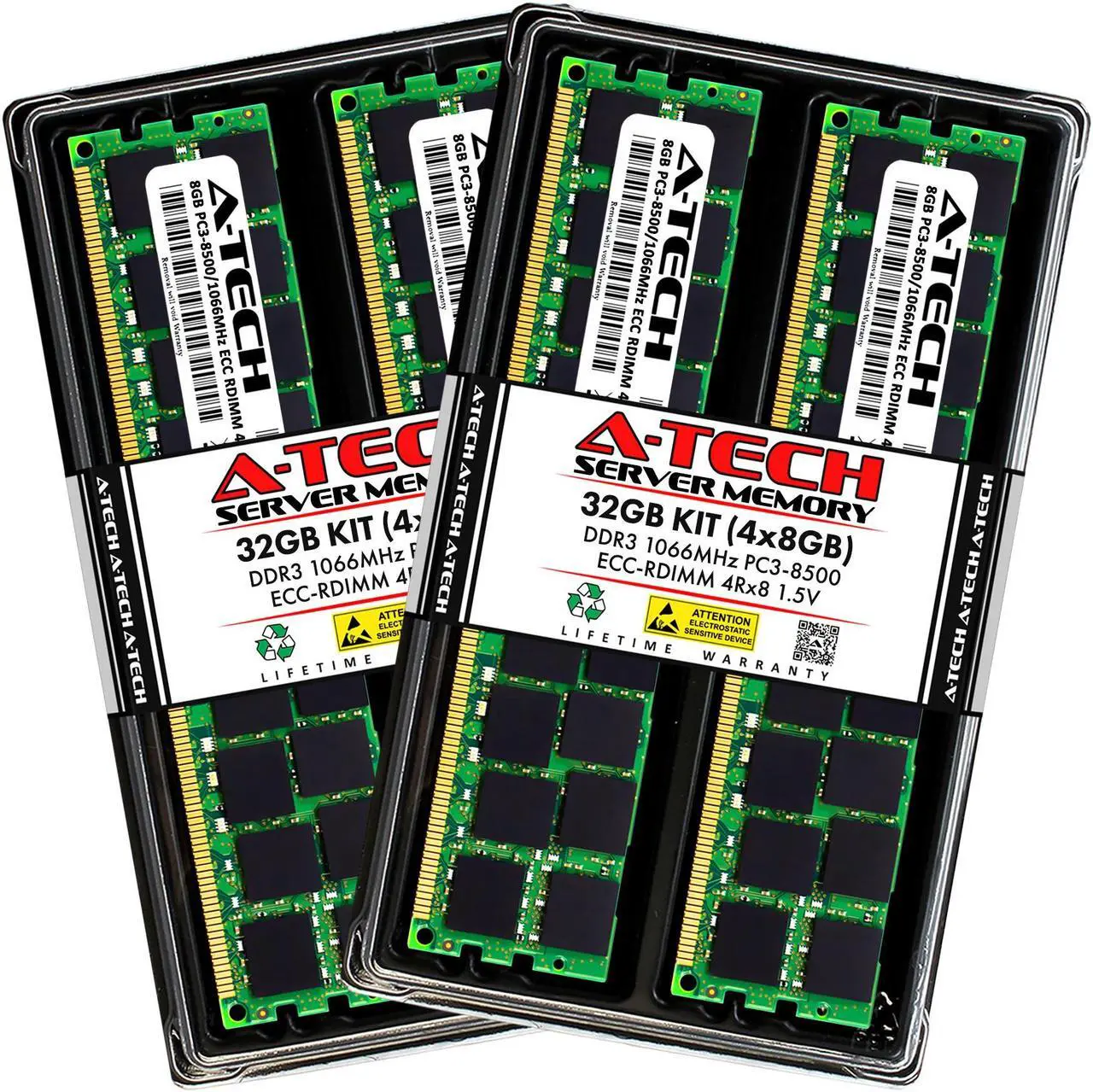 Main image of A-Tech 32GB (4x8GB) 4Rx8 PC3-8500R DDR3 1066 MHz ECC RDIMM 1.5V Registered DIMM 240-Pin Quad Rank x8 Server & Workstation RAM Memory Upgrade Kit
