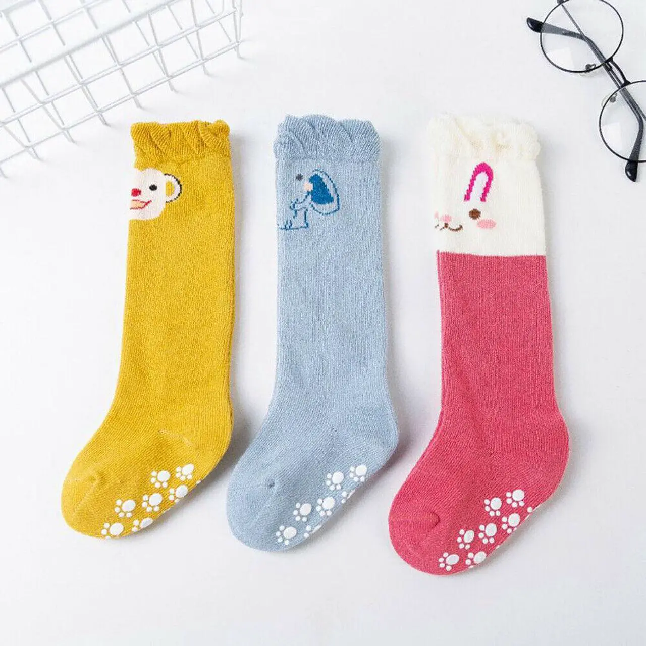 Main image of 3 Pairs Baby Unisex Anti Slip Non Skid Newborn Knee High Long Stockings Socks (Elephant)