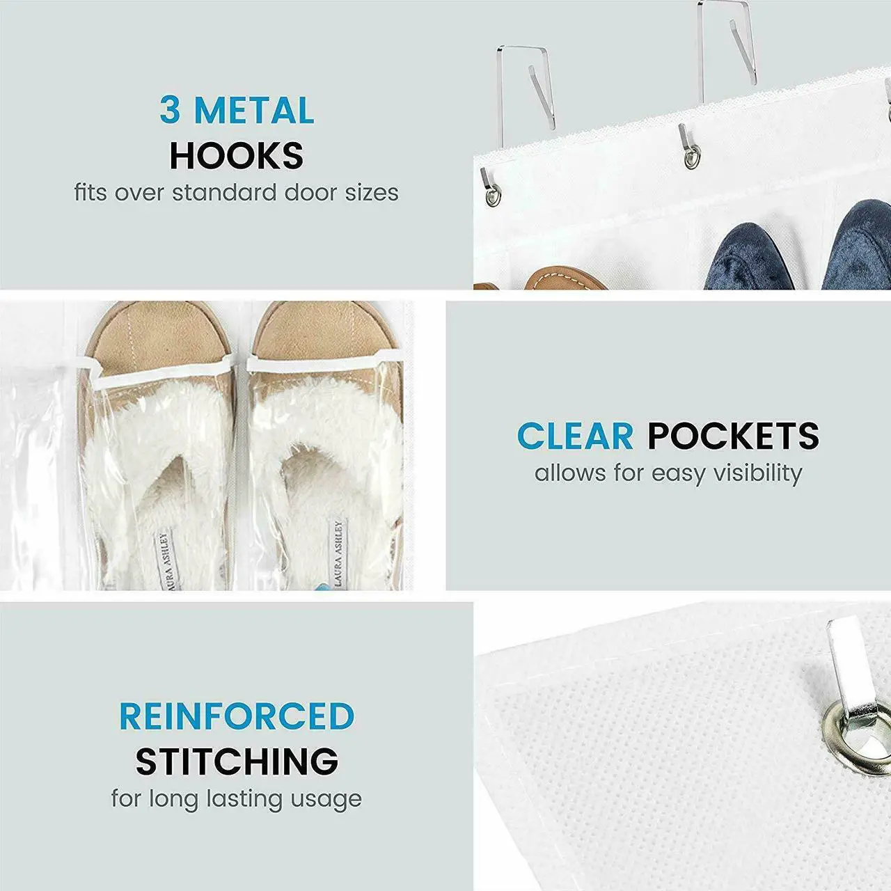 Alt view image 3 of 7 - 24 Wide Pockets Over the Door Shoe Organizer Hanging Shoe Holder PVC