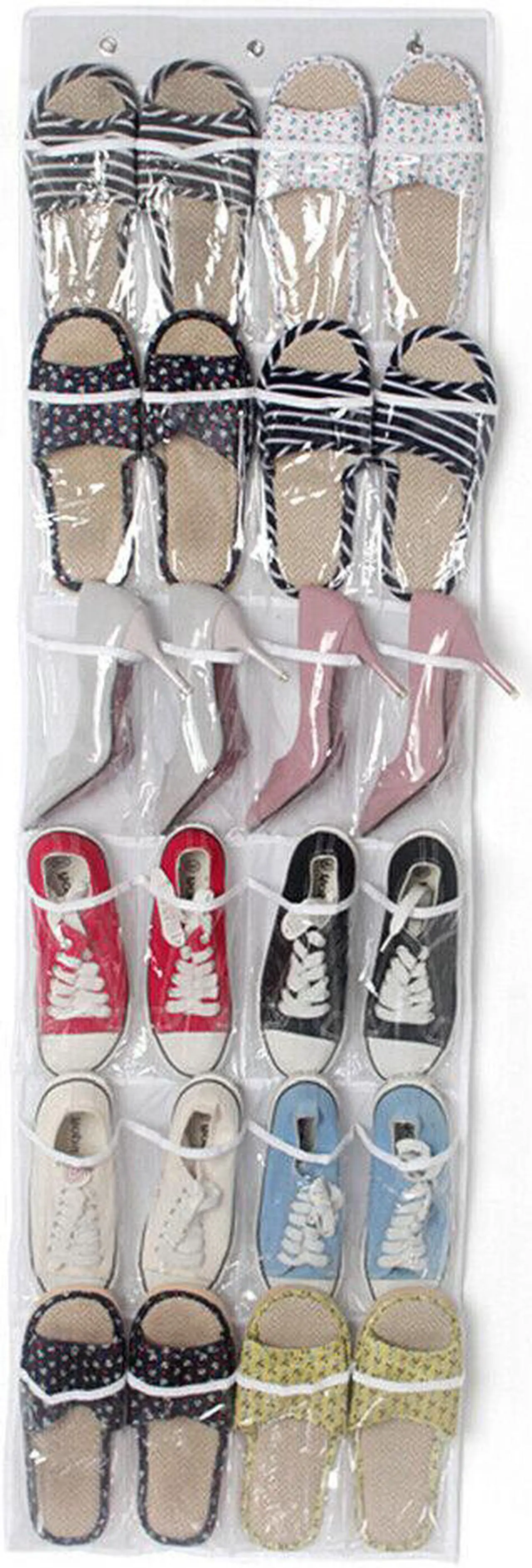 Main image of 24 Wide Pockets Over the Door Shoe Organizer Hanging Shoe Holder PVC