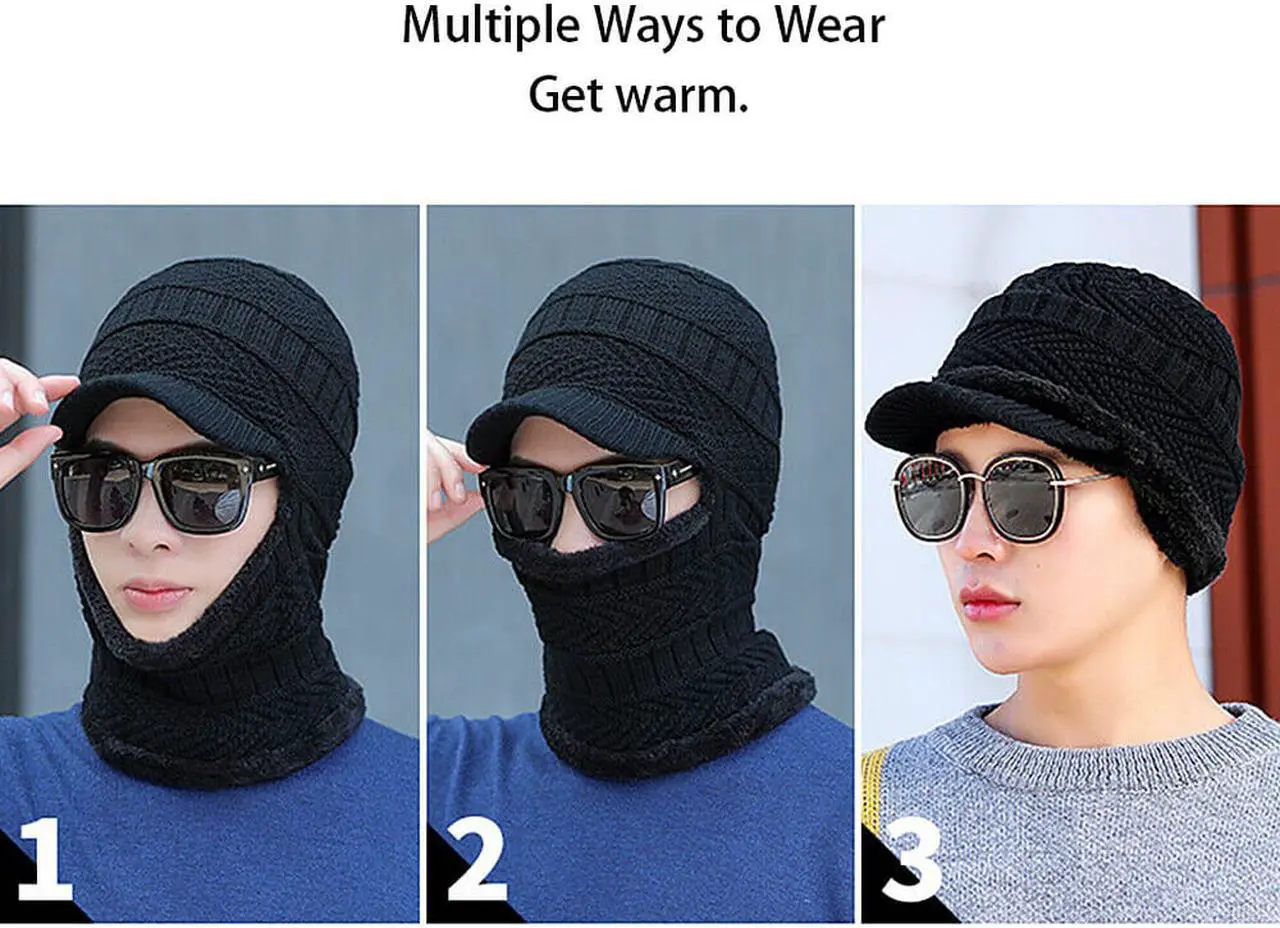 Alt view image 3 of 5 - Balaclava Beanie Motorcycle Cycling Hood Hat Face Mask UV Wind Proof Cover Knit(With Brim)