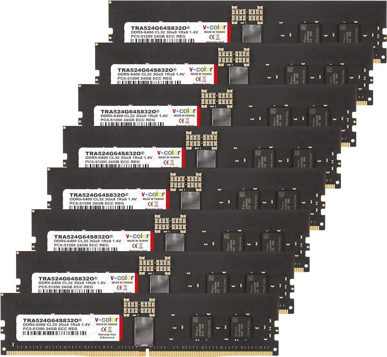 Main image of V-COLOR DDR5 192GB (24GBx8) 6400MHz CL32 3Gx8 1Rx8 OC R-DIMM (Overclocking ECC Registered DIMM) 1.4V Memory Ram for WRX90 Workstation (AMD EXPO) (TRA524G64S832O)