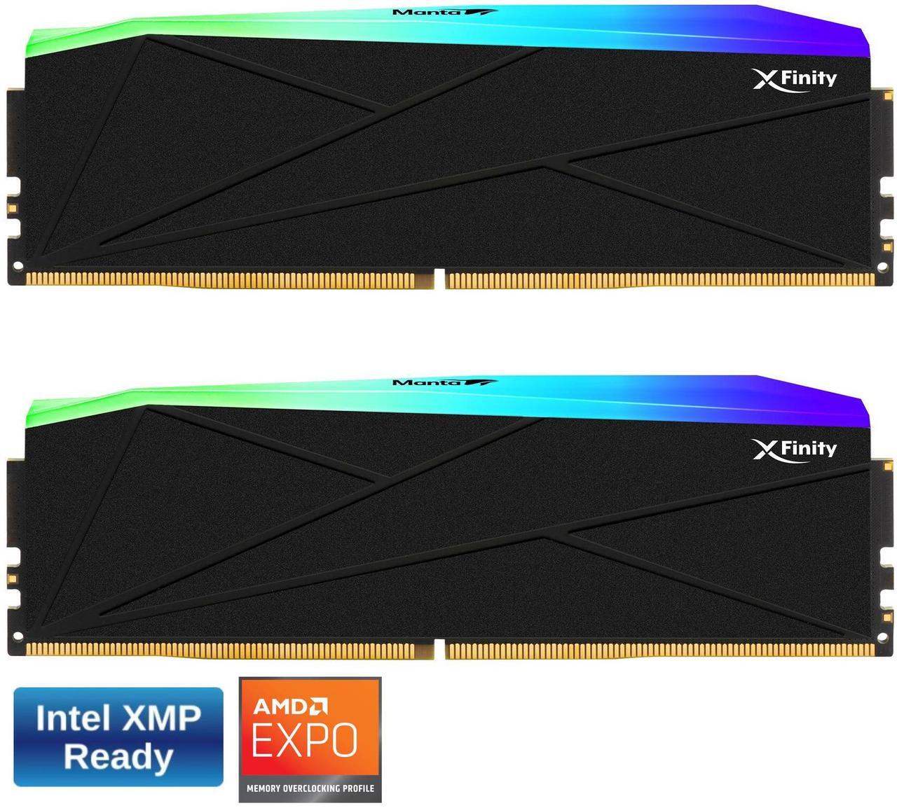 Main image of V-COLOR Manta XFinity RGB DDR5 32GB (16GBx2) 7600MHz XMP 3.0 and AMD EXPO CL38 1.45V RGB Gaming Desktop Upgrade RAM U-DIMM Memory Module SK Hynix IC - BLACK (TMXFL1676838KWK)