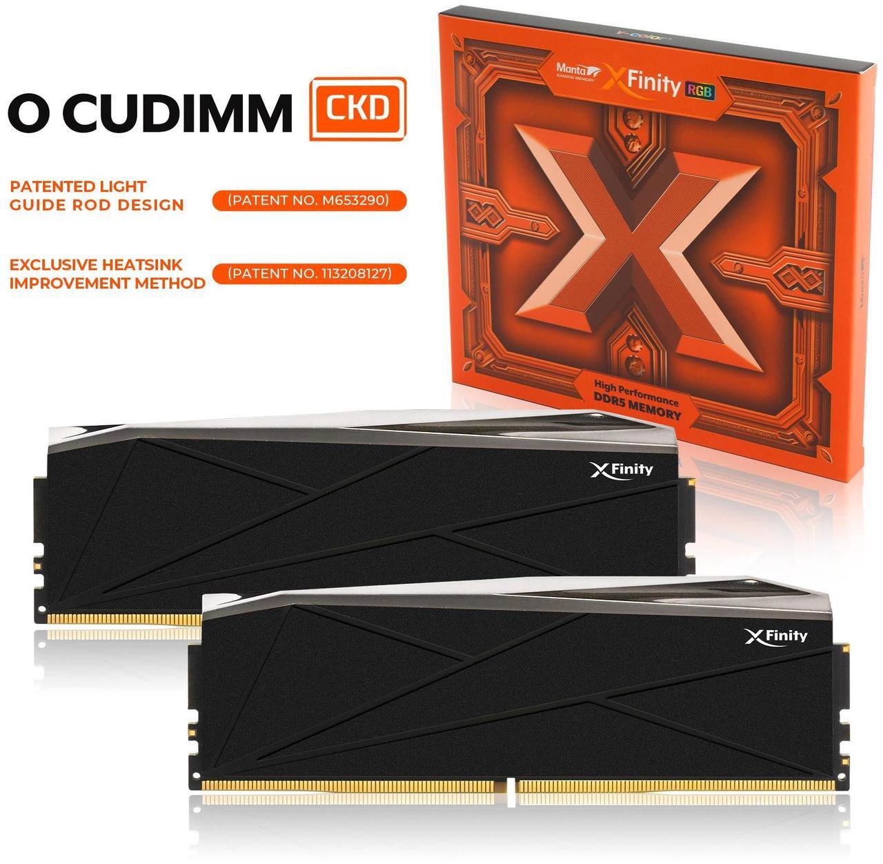 Alt view image 3 of 4 - V-Color DDR5 Manta XFinity 48GB (24GBx2) 8400MHz CL40-54-54 1.4V SK Hynix IC RGB Desktop Computer Gaming Memory CUDIMM (TMXFCL2484840KSK)