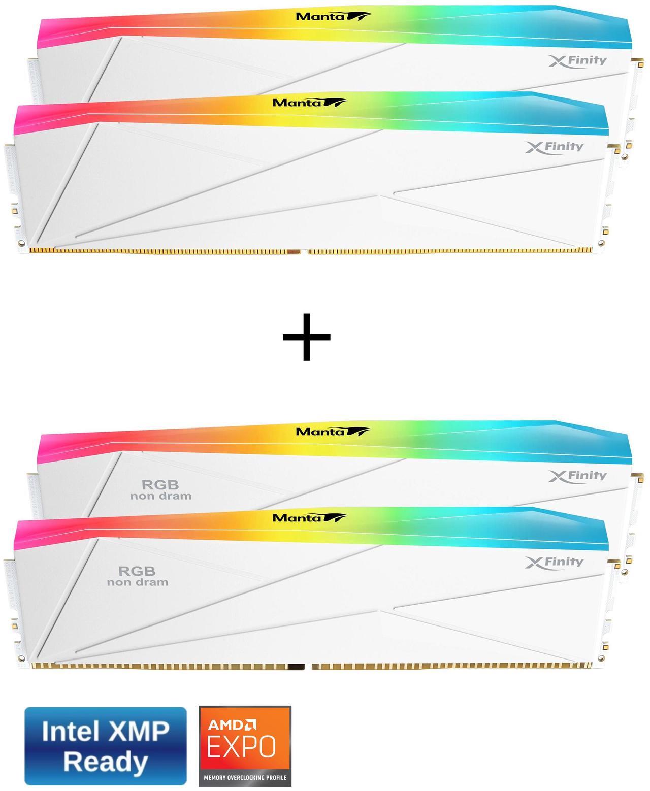 Main image of V-COLOR DDR5 SCC 2+2 KIT Manta XFinity 32GB(16GBx2) 7600MHz with RGB Filler kit CL38 1.45V RGB Gaming Desktop Upgrade RAM Memory Module - White (TMXFL1676838WW-DW)