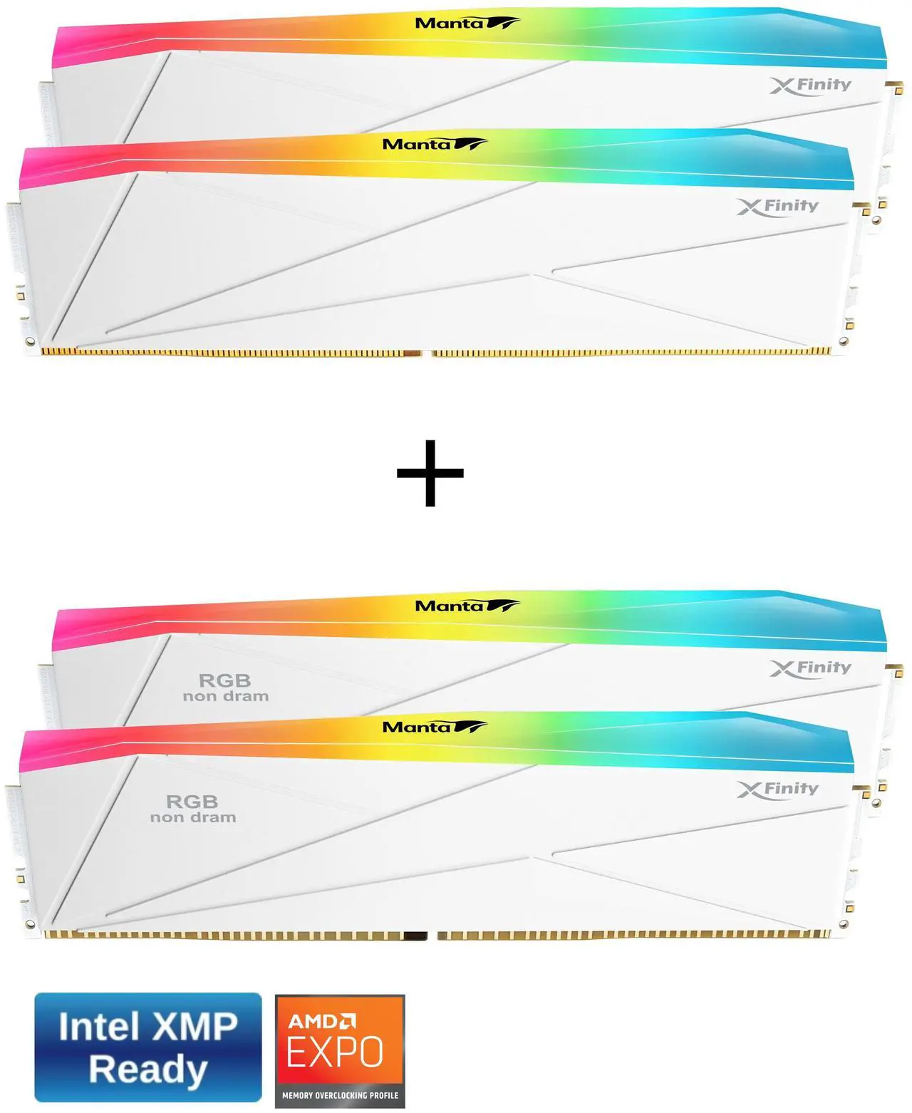 Main image of V-COLOR DDR5 SCC 2+2 KIT Manta XFinity 32GB(16GBx2) 7800MHz with RGB Filler kit CL38 1.45V RGB Gaming Desktop Upgrade RAM Memory Module - White (TMXFL1678838WW-DW)
