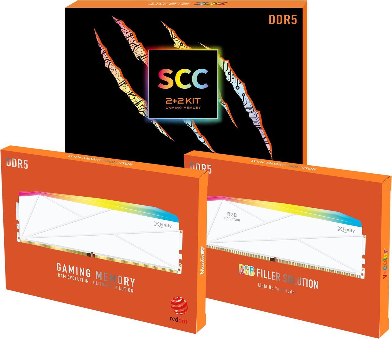 Alt view image 5 of 4 - V-COLOR DDR5 SCC 2+2 KIT Manta XFinity 32GB(16GBx2) 8000MHz with RGB Filler kit CL38 1.45V RGB Gaming Desktop Upgrade RAM Memory Module - White (TMXFL1680838WW-DW)