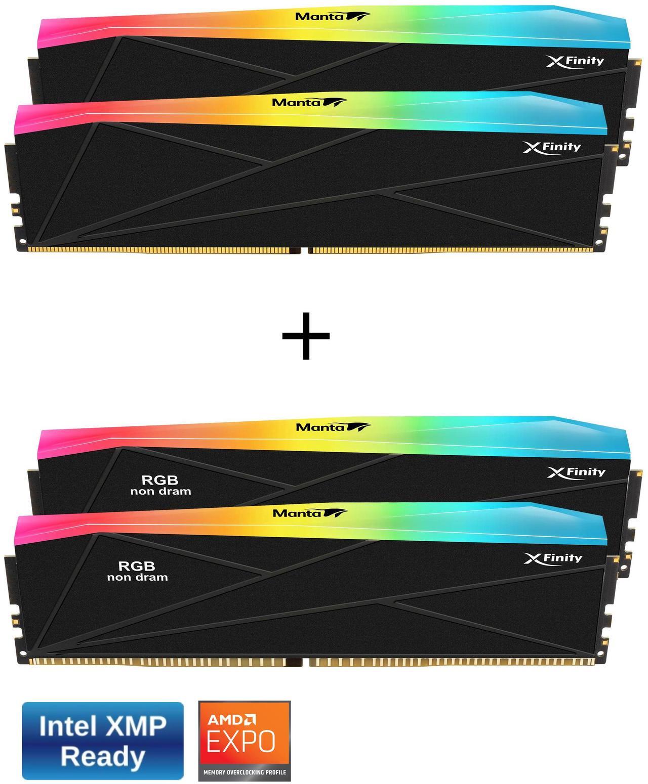 Main image of V-COLOR DDR5 SCC 2+2 KIT Manta XFinity 32GB(16GBx2) 7200MHz with RGB Filler kit CL34 1.4V RGB Gaming Desktop Upgrade RAM Memory Module - Black (TMXFL1672834KW-DK)