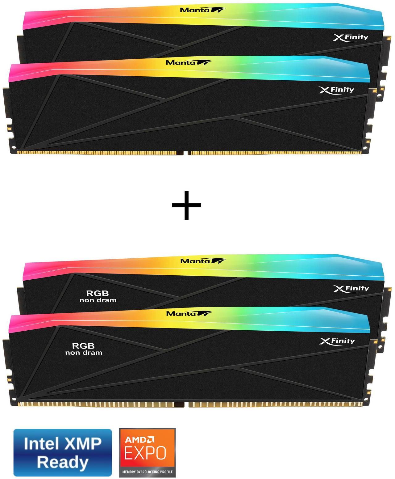 Main image of V-COLOR DDR5 2+2 SCC KIT Manta XFinity 32GB(16GBx2) 7800MHz with RGB Filler kit CL38 1.45V RGB Gaming Desktop Upgrade RAM Memory Module - Black (TMXFL1678838KW-DK)